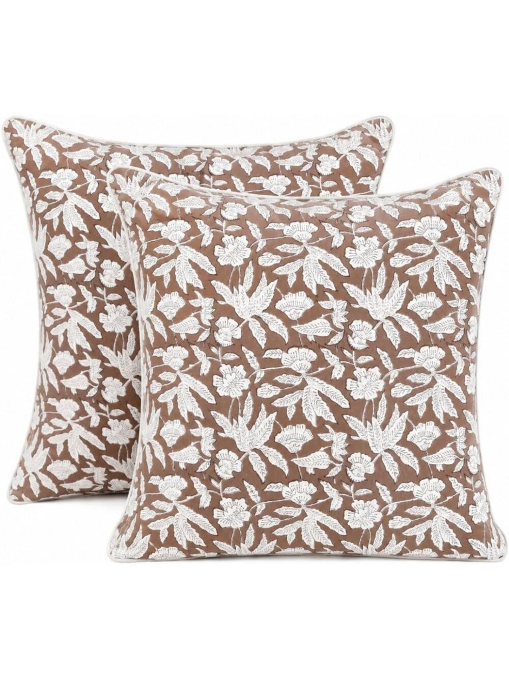 Set of 2 20x20 Inch Hand Block Print Cotton Pillow Covers in Oak Brown